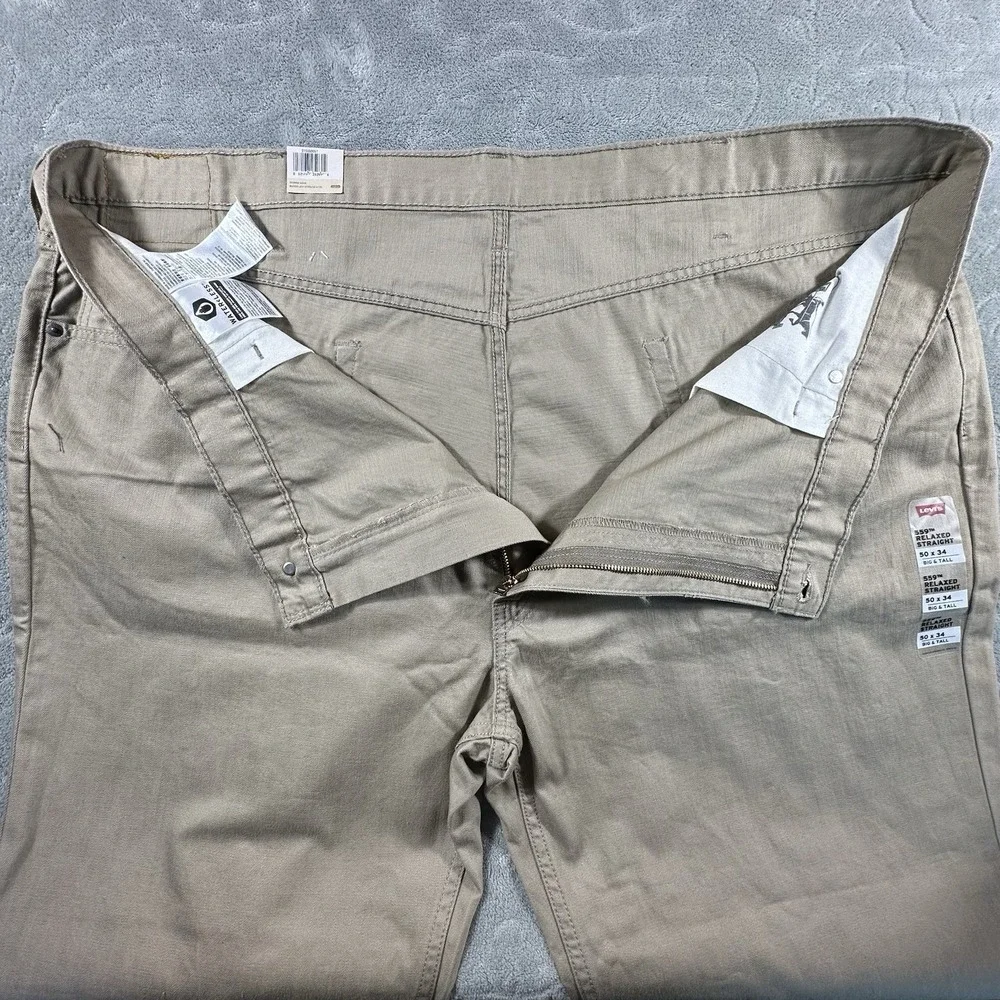 Levi's Men's 559 Khaki Jeans Straight Leg 50 x 32 Relaxed Fit Cotton Tan Big New